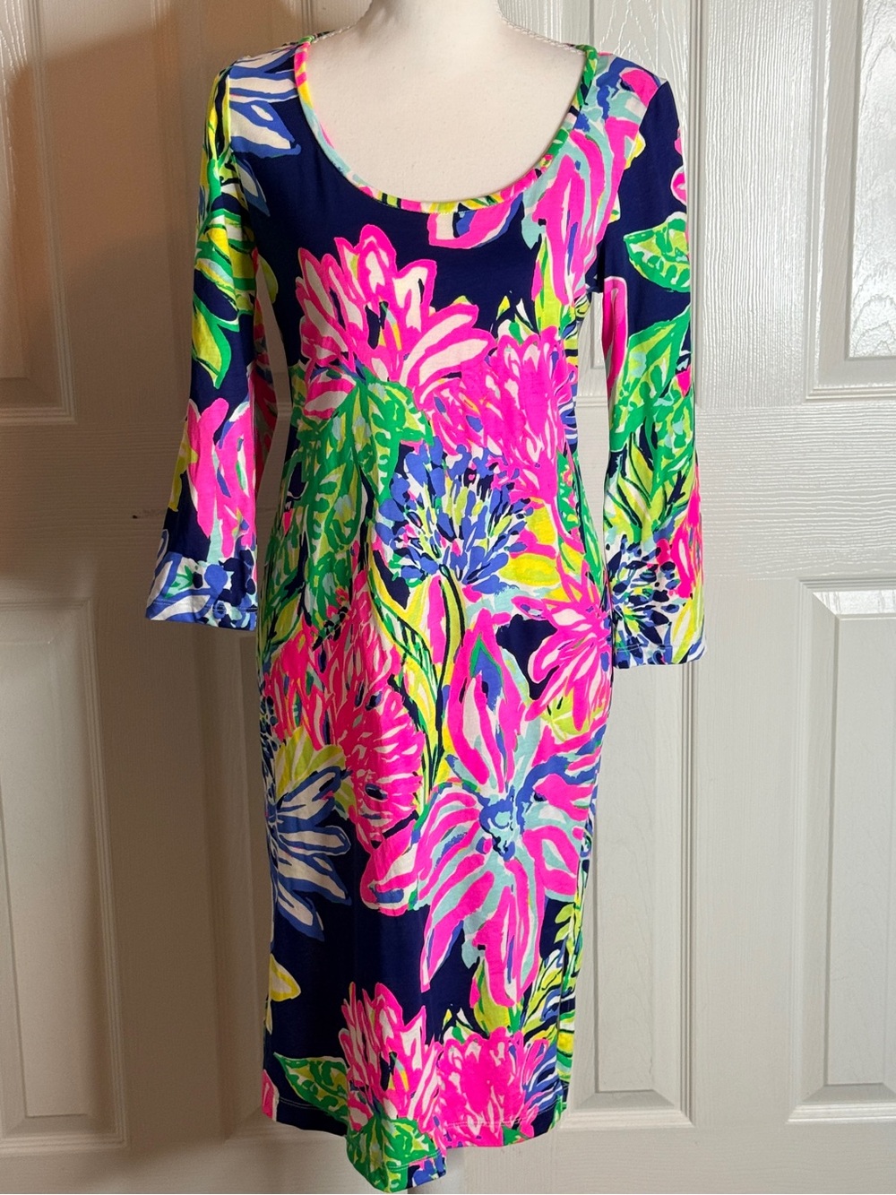 NWOT Lilly Pulitzer Kenzie Dress Resort Navy Travelers Palm Pima Cotton S
